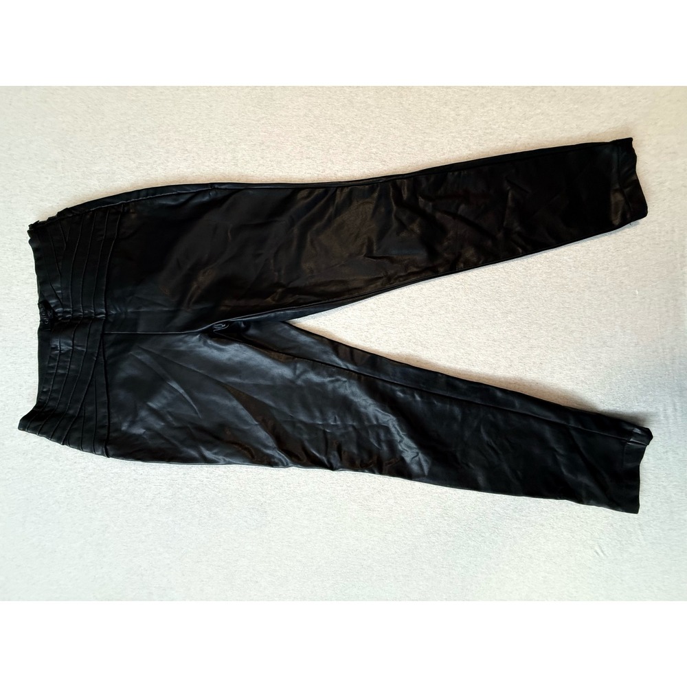 Guess Black Faux Leather Pleated High Waist Leggings Size M W3BB54K8S30